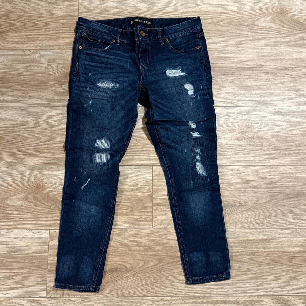 Express Dark Blue Denim Ankle leggings Stella Low Rise Destroyed Jeans
